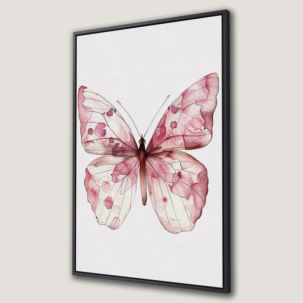 Framed Wall Art featuring a watercolor butterfly in pink hues. Perfect for adding a touch of nature and elegance to any space.