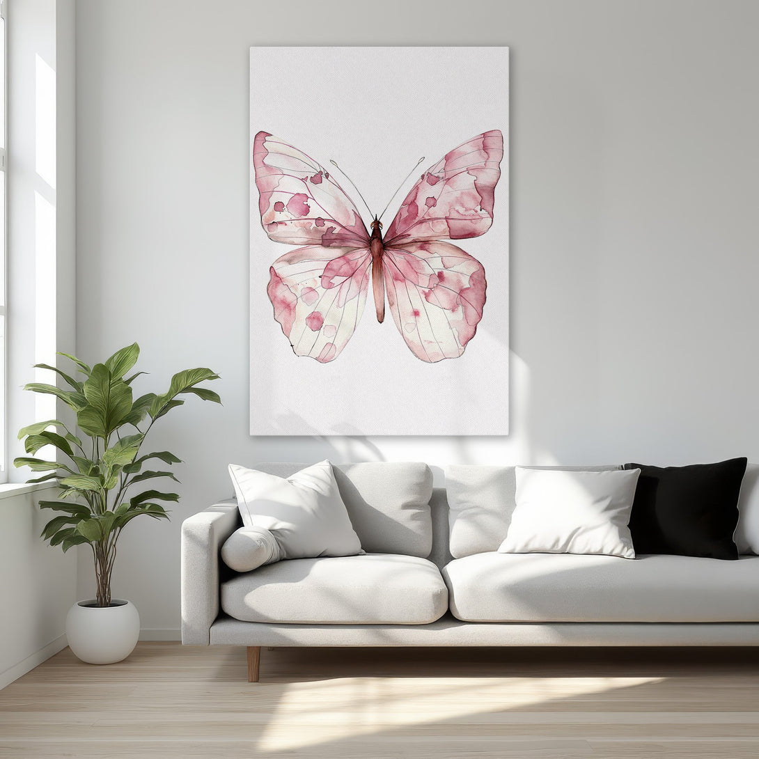 Framed Wall Art: Watercolor butterfly print in pink hues. Elegant decor for bedroom or living room. Shop beautiful canvas art today!