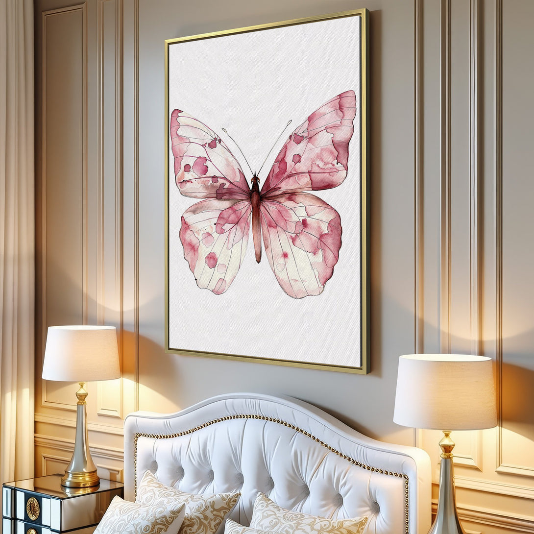 Canvas Print of a watercolor butterfly in pink hues, perfect for adding a touch of nature and art to your home decor.