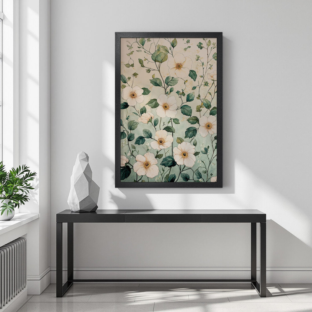Framed Poster featuring watercolor floral art in a soft, neutral color palette. Perfect for adding a touch of elegance to any space.