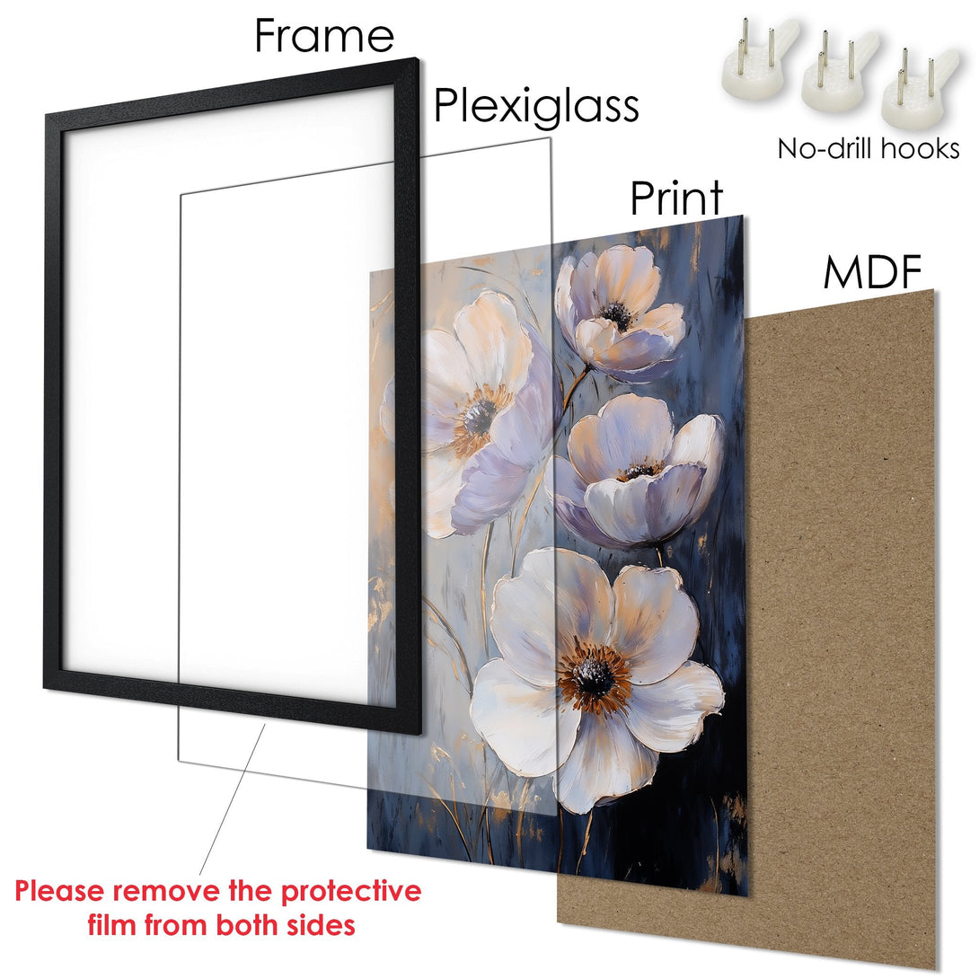 Framed Poster featuring elegant floral art in a soft, neutral color palette. Perfect wall decor for any room!