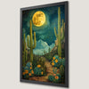 Desert Cactus and Blooms Art Poster: Moonlit Path Wall Decor