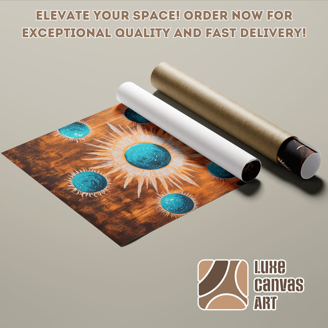 Poster Roll featuring abstract art with a warm brown and teal color palette. Elevate your space with our unique art prints!