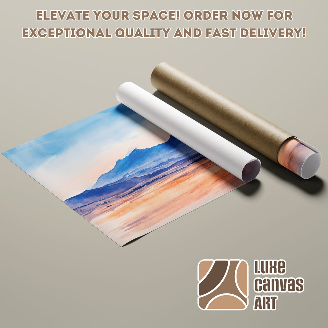 Poster Roll of Watercolor Landscape Art in Blue & Orange. Elevate your space!