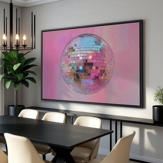 Disco Ball Abstract Art Canvas Print in Pink Tones