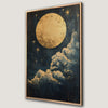 Golden Moon and Stars Canvas Print Cosmic Scene Painting