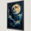 Celestial Moon Art Poster - Blue and Gold Night Sky Decor
