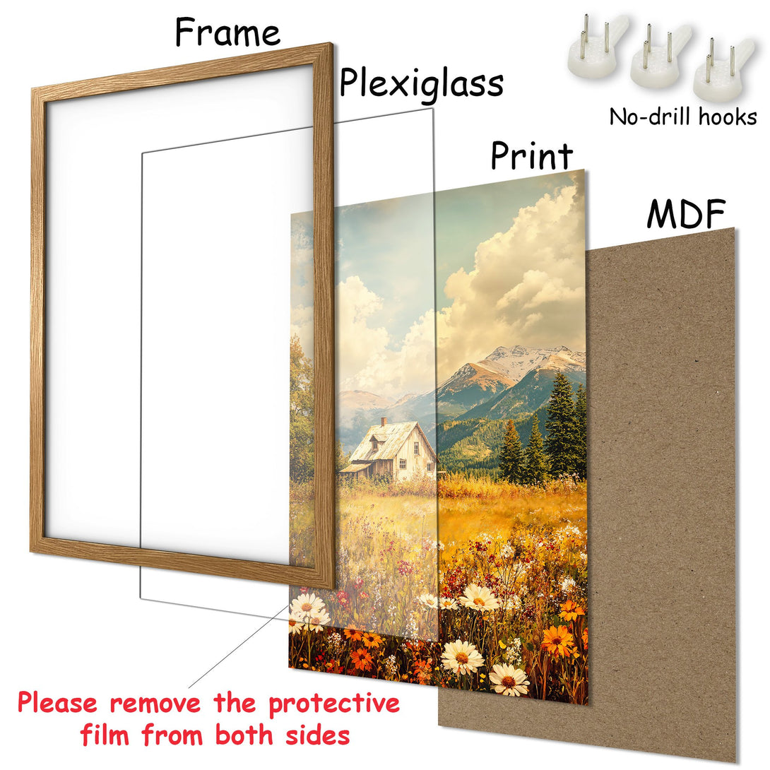 Framed Poster featuring a serene landscape painting in warm, earthy tones. Perfect wall art to bring nature indoors.