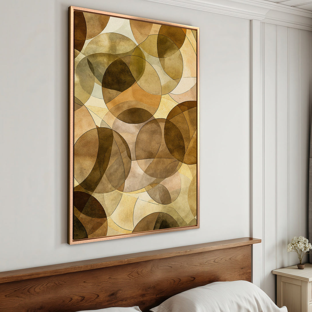 Framed Wall Art: Abstract geometric circles in warm earth tones. Modern art Canvas Print adds a touch of elegance to any room.