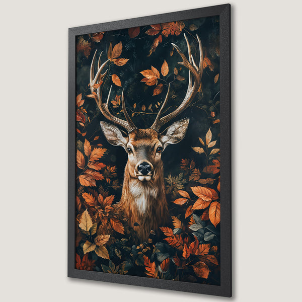 Framed Poster featuring two faces kissing, surrounded by red flowers. Dark, artistic style with a red and green color palette. Perfect wall art.