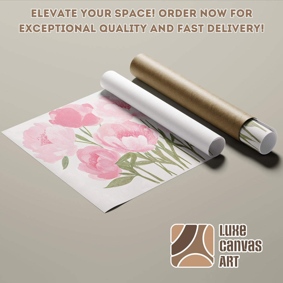 Poster Roll featuring watercolor pink peonies, perfect for home decor.