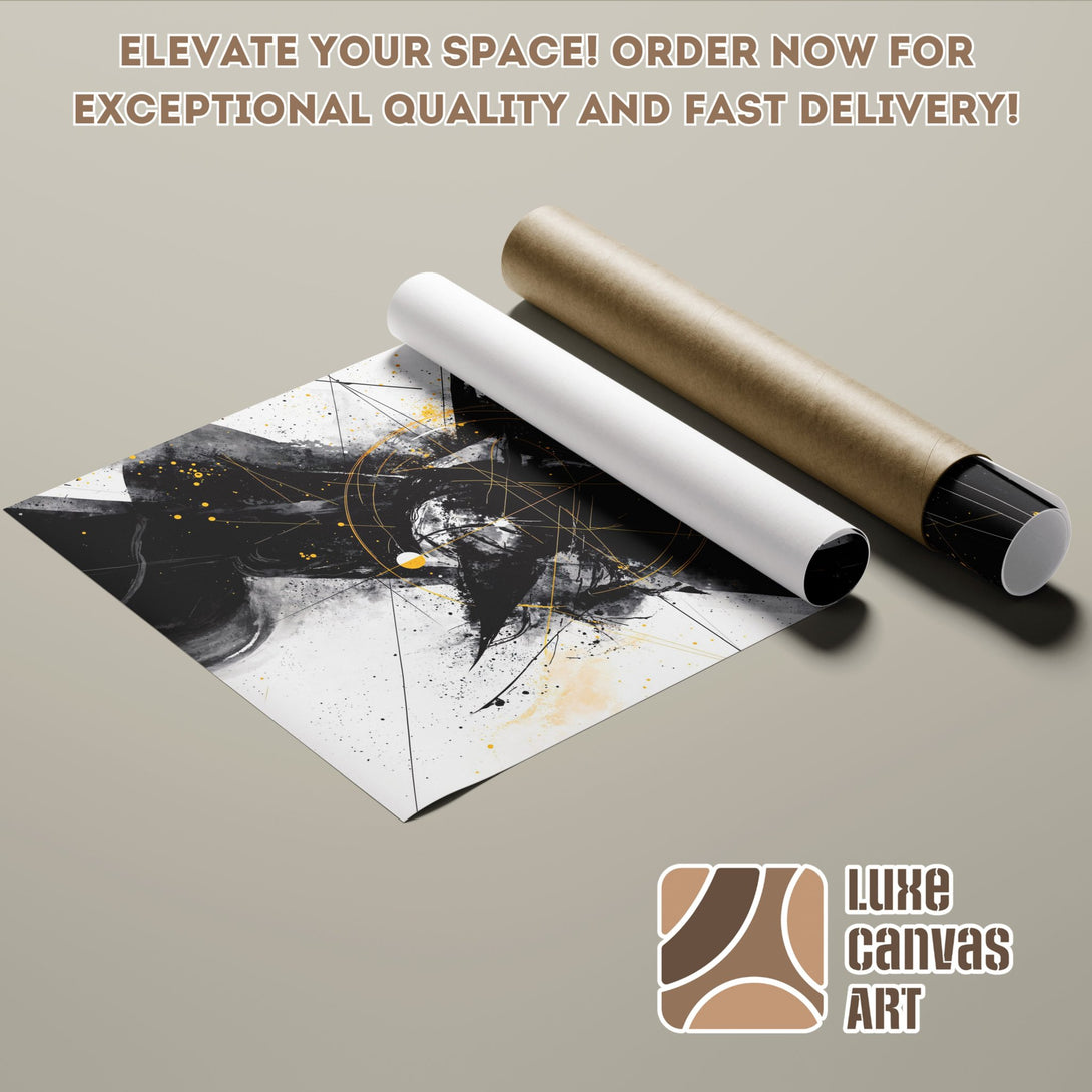 Abstract art Poster Roll in black, white, and gold. Elevate your space!