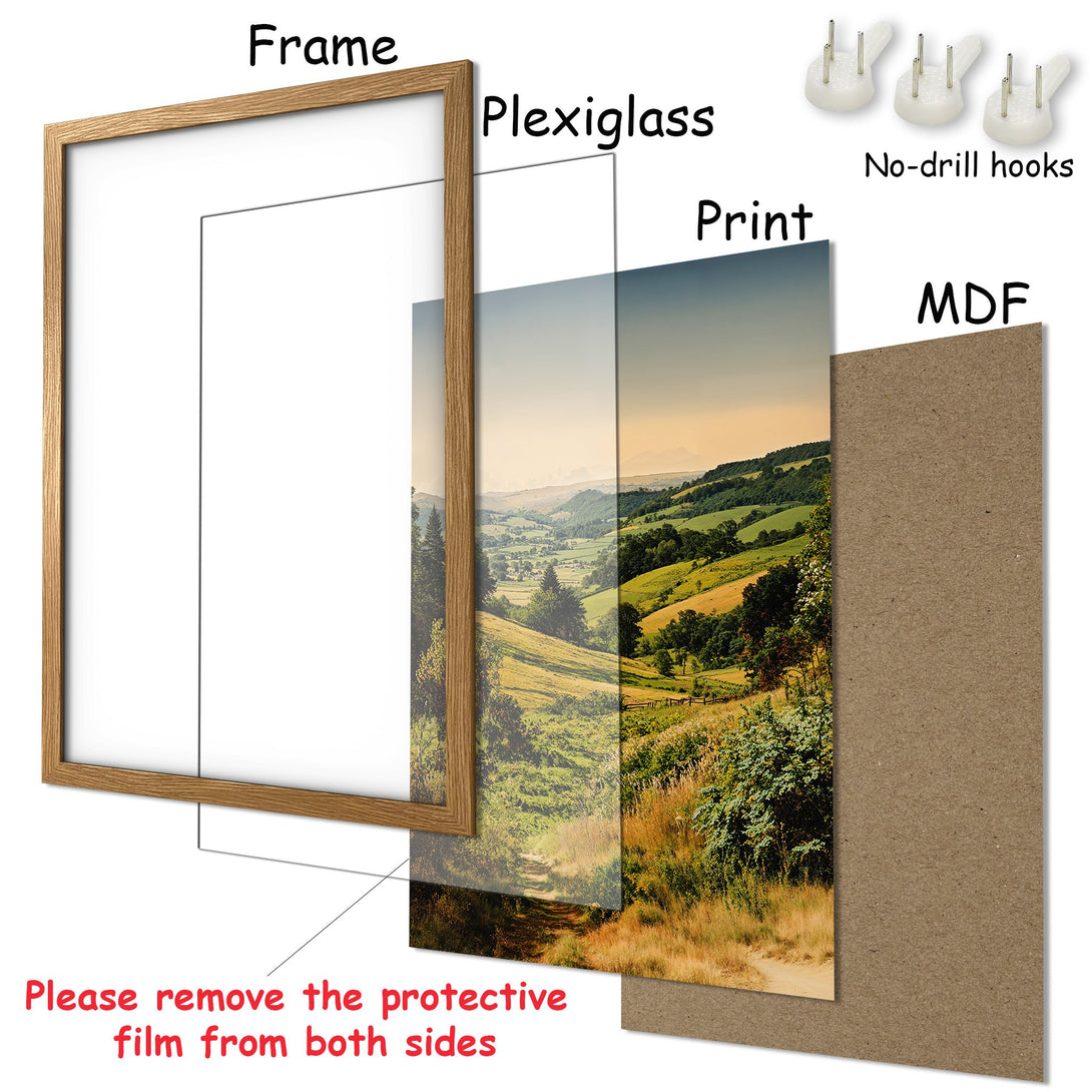 Framed Poster showcasing a serene landscape. Earthy tones and natural style create a calming aesthetic. Perfect wall art for any space.