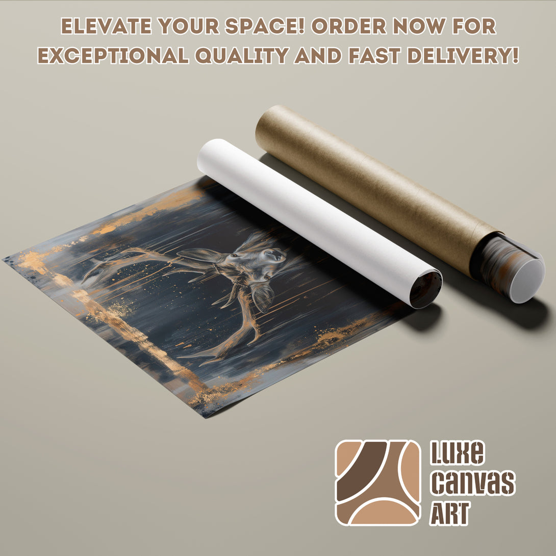 Poster Roll featuring abstract art in a dark and gold color palette. Elevate your space with Luxe Canvas Art!
