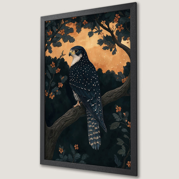Framed Poster: Woman & white horse art print, fantasy style, rich gold & burgundy color palette, perfect wall decor.