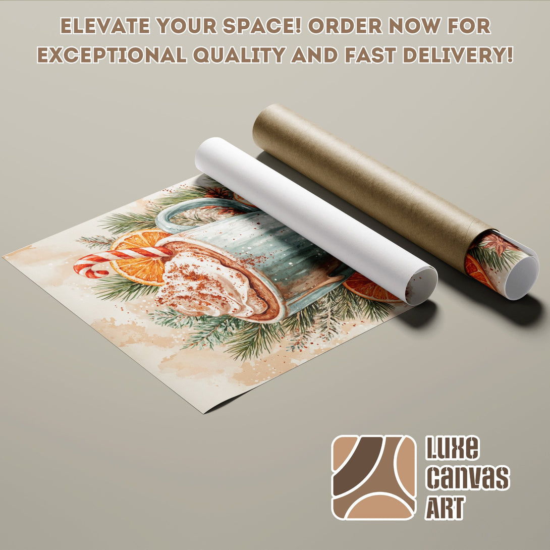 Watercolor Poster Roll featuring a cozy winter scene in soft blues and warm oranges.