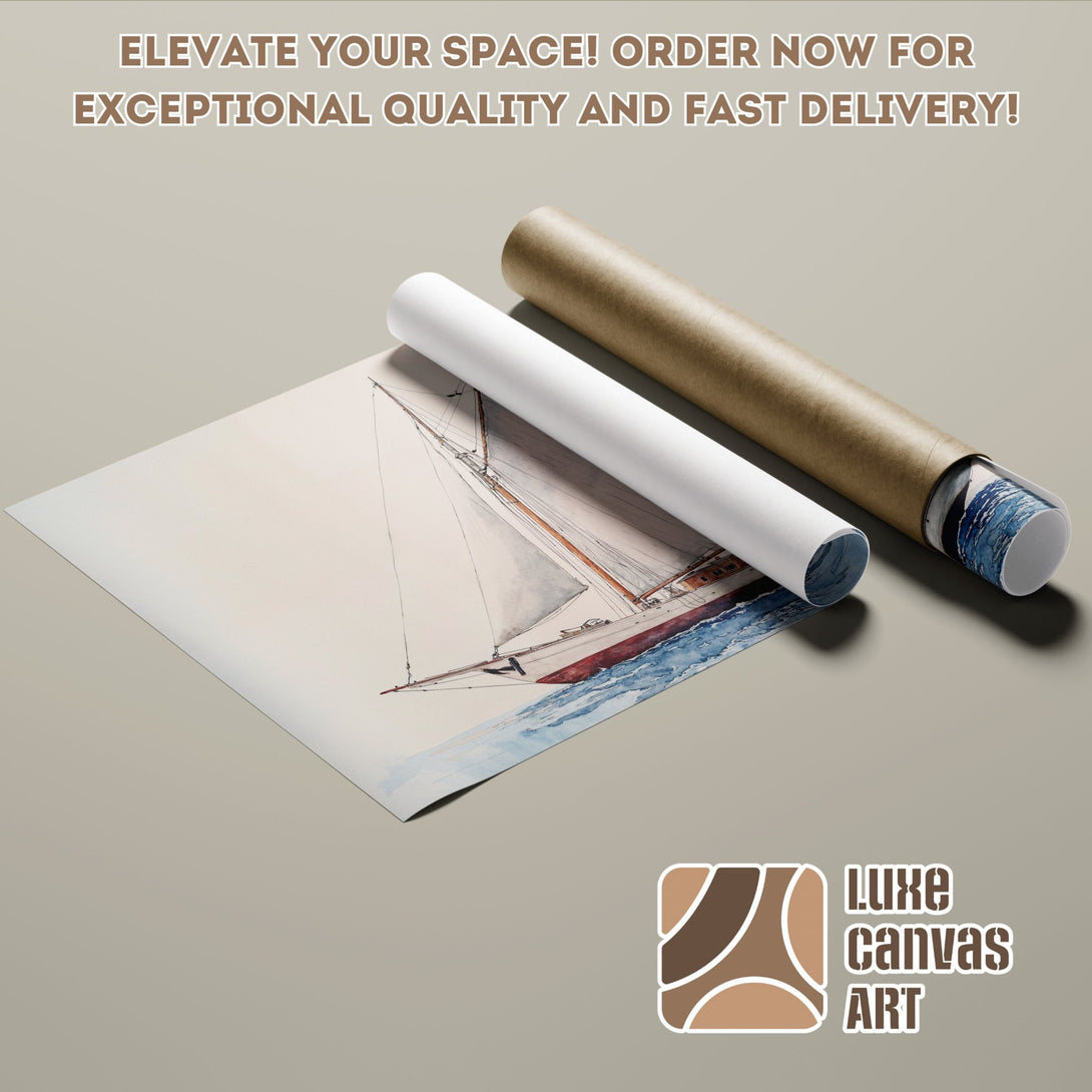 Poster roll of a sailboat watercolor painting in neutral tones. Elevate your space today!
