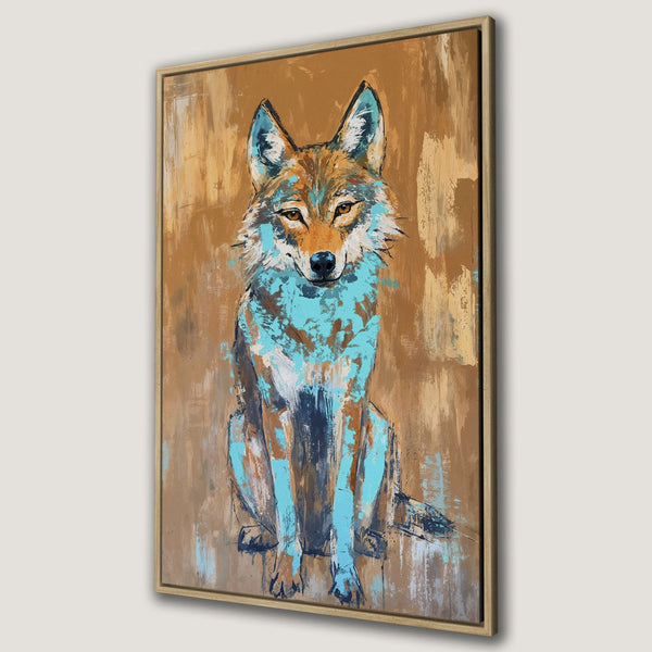 Abstract Canvas Print of a wolf in turquoise and brown tones. Modern wall art for your home decor.