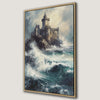 Medieval Castle in Ocean Waves Canvas Print Framed Art