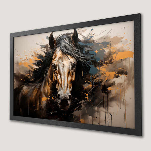 Framed Poster of a majestic horse in an expressive, abstract style with a warm, earthy color palette.