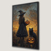 Witch with Cat and Pumpkins Canvas Print for Halloween