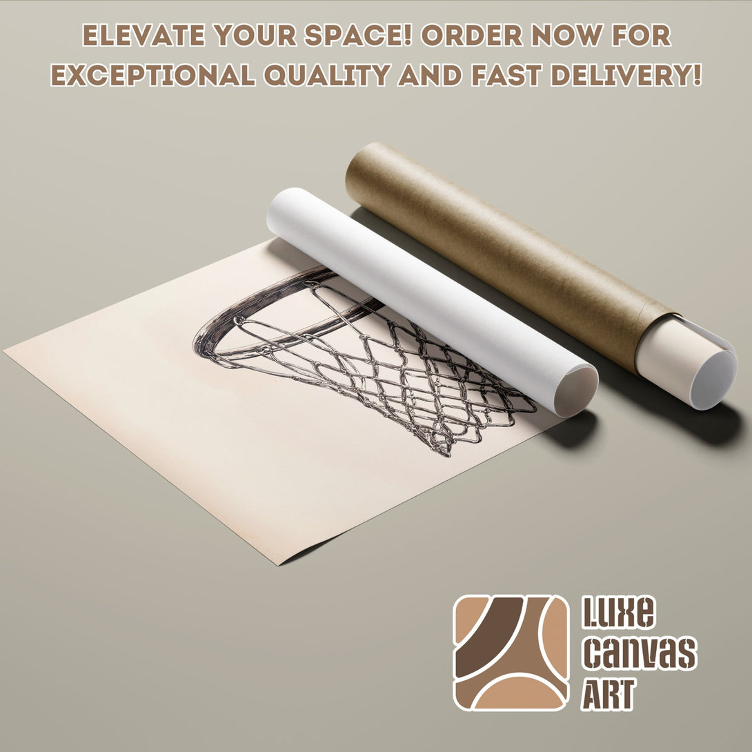 Basketball net Poster Roll, minimalist black and white art on neutral tones. Elevate your space!