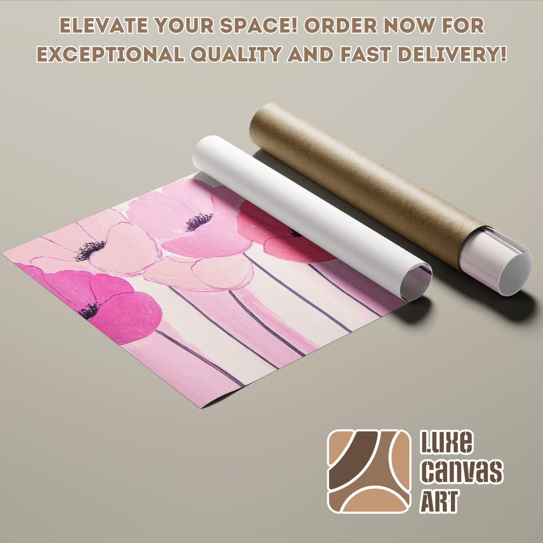 Floral Poster Roll, pink & white abstract art print, ready to ship. Elevate your space!