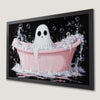 Whimsical Ghost in Pink Bathtub Art Poster for Halloween