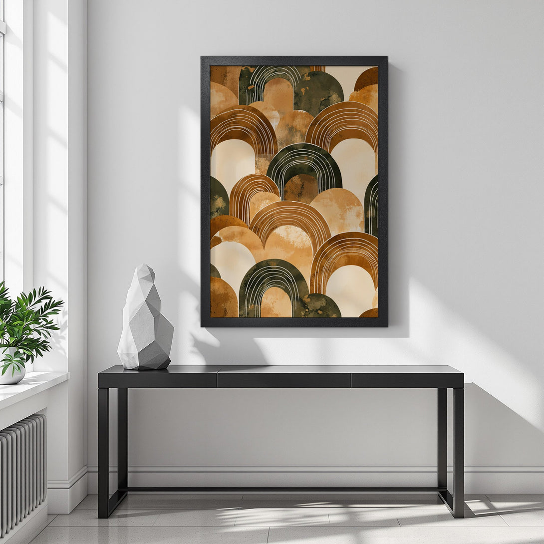 Framed Poster featuring abstract art in warm earth tones. Perfect wall decor for a modern home. Enhance your space with this unique Poster!
