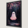 Whimsical Pink Ghost on Swing Art Poster for Halloween