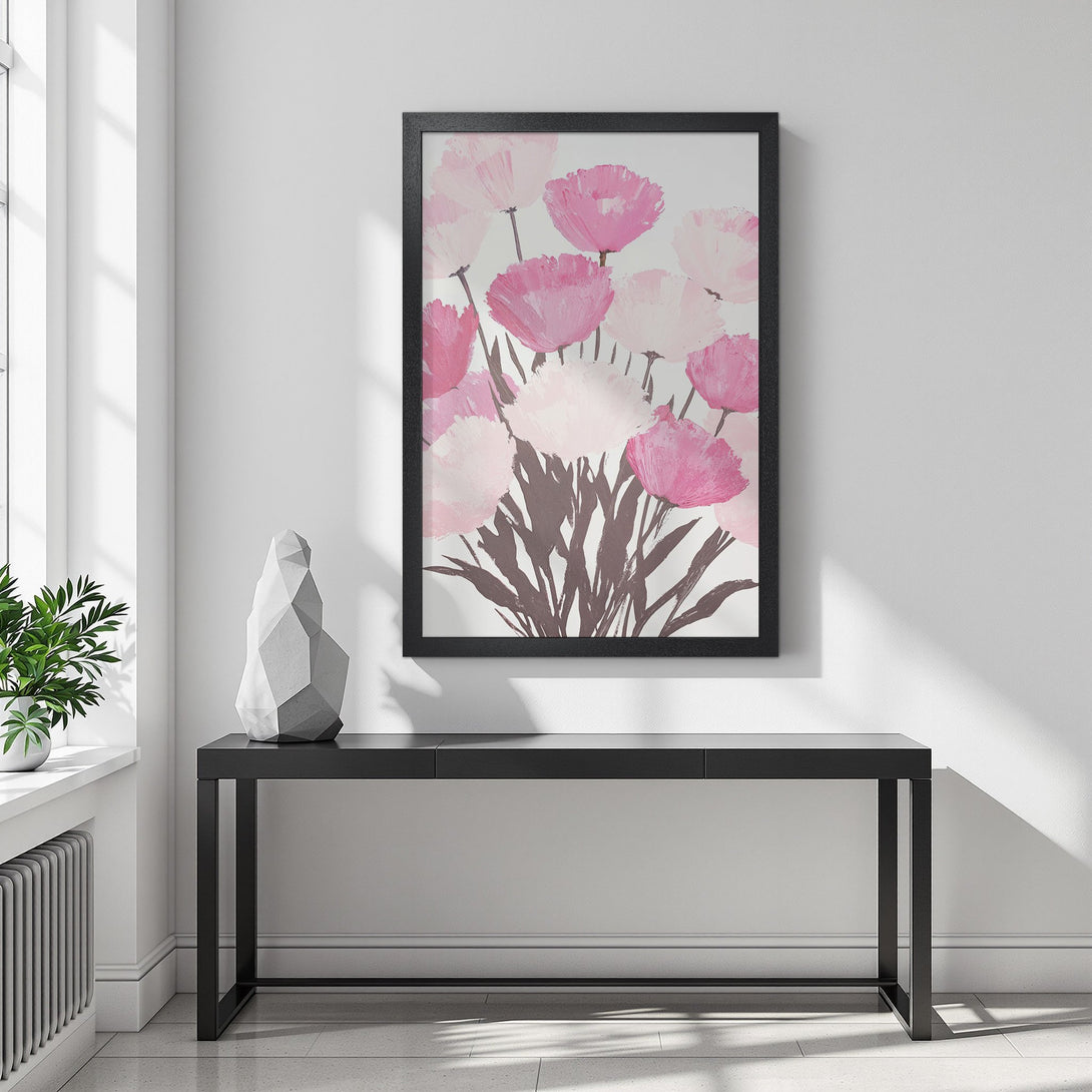 Framed Poster featuring vibrant pink floral art. Modern style, perfect for adding a pop of color to any space. Shop our Poster collection today!