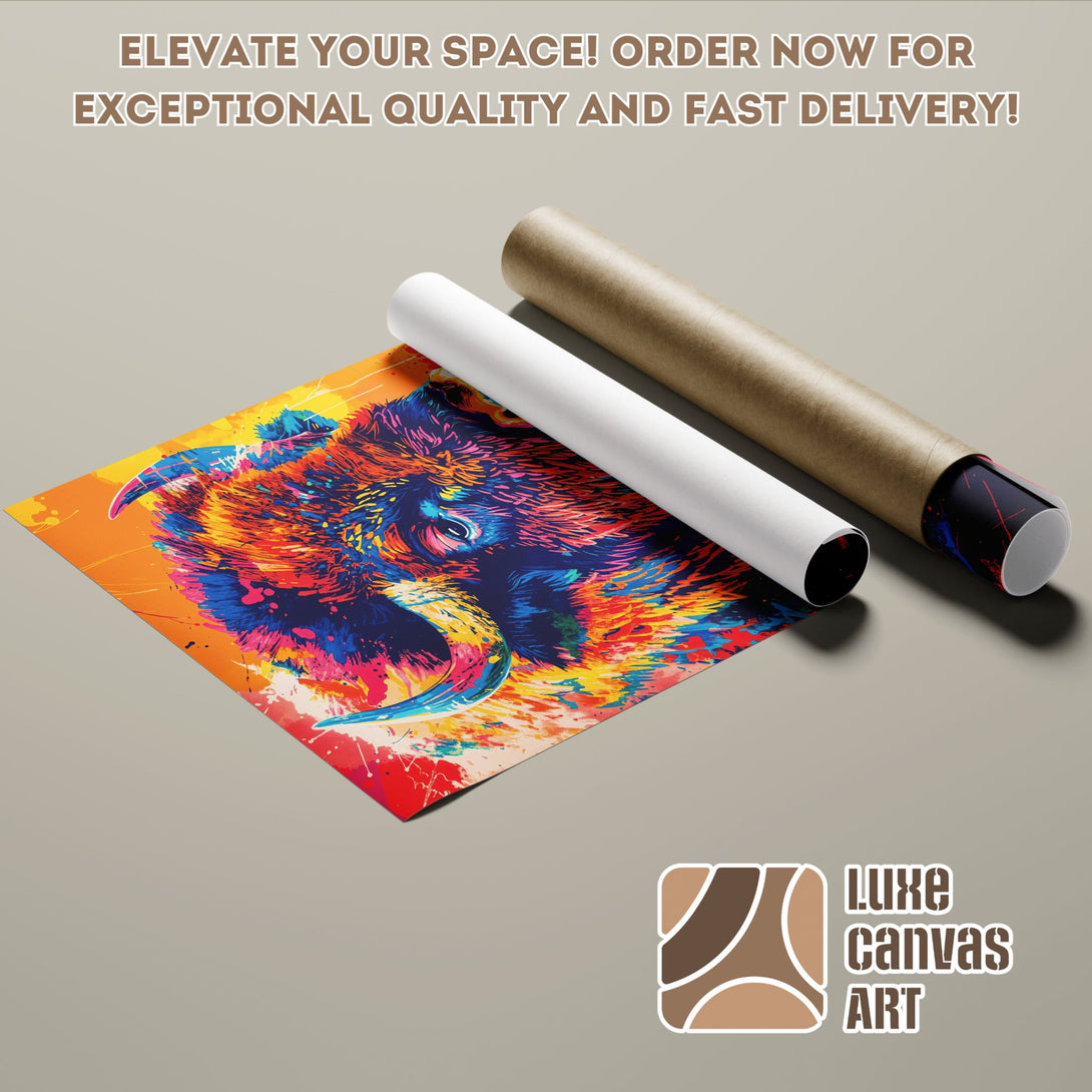 Abstract art Poster Roll with vibrant colors and a bison design. Elevate your space!