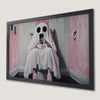 Playful Pink Ghost Girl Art Poster for Halloween