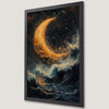 Dreamy Night Sea Art Poster - Crescent Moon Decor