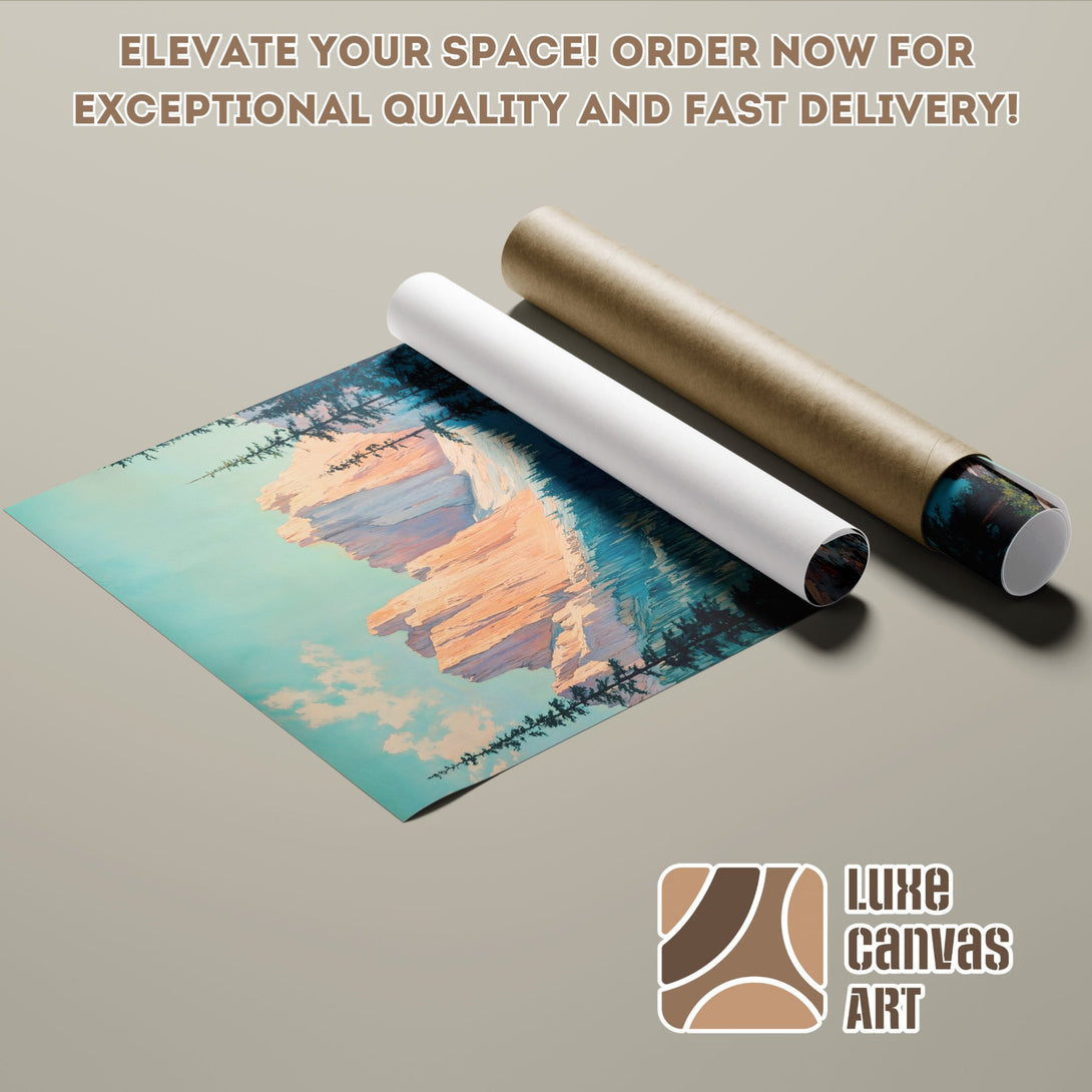 Scenic Poster Roll, landscape art with teal, brown, and orange color palette. Order now!
