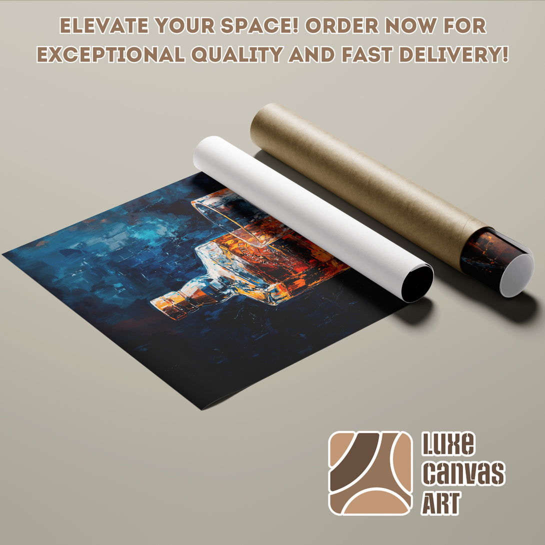 Abstract art poster roll in blue and orange tones. Elevate your space with our high-quality Poster! Order now for fast delivery.