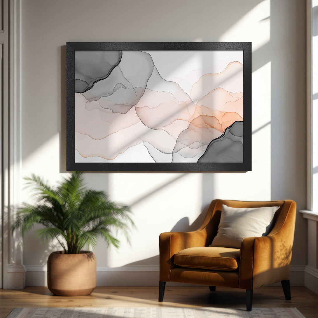 Framed Poster featuring abstract art in neutral tones. Modern wall decor with a soft, warm color palette. Perfect for any room!