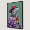 Colorful Iguana Cowboy Framed Canvas Print Wall Art