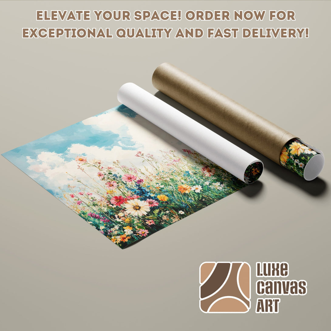 Poster Roll featuring a vibrant floral landscape, impressionist style, colorful palette. Order now!