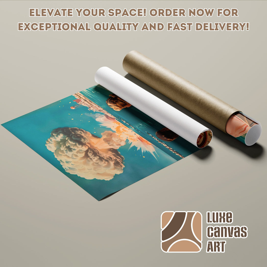 Poster Roll featuring a surreal cloudscape with teal and beige tones. Elevate your space with this art!