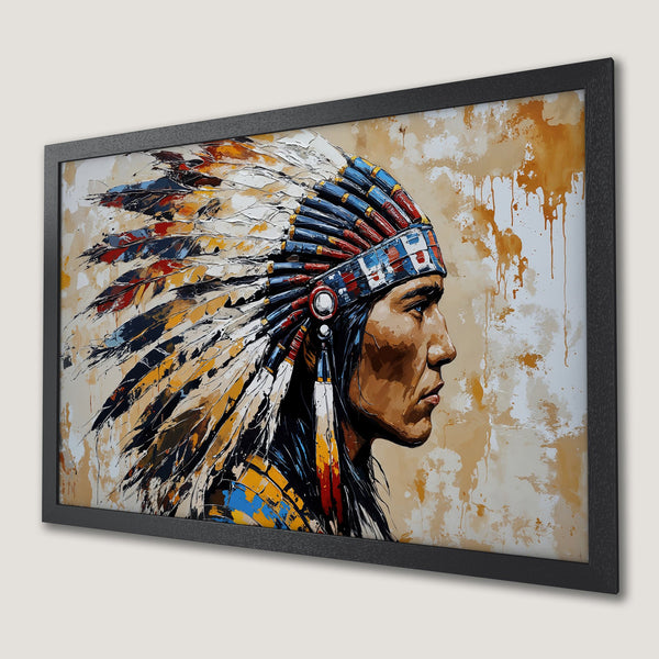 Framed Poster: Native American portrait art in warm tones, a stunning piece for your home decor.