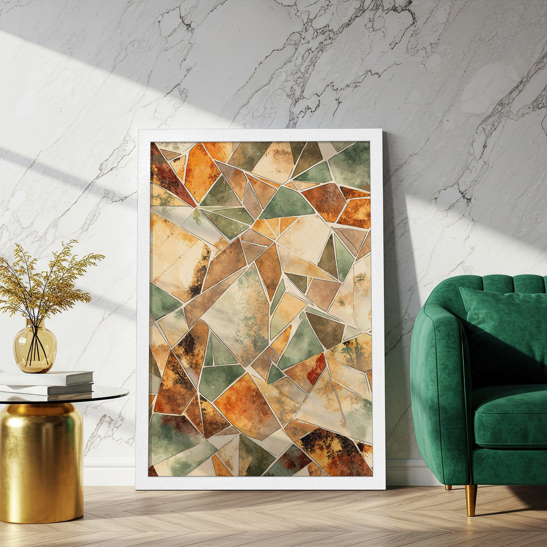 Framed Poster featuring abstract geometric art in warm earth tones. Perfect wall decor to elevate your space.