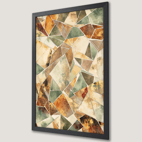 Framed Poster featuring abstract geometric art in warm earth tones. Perfect wall decor for modern homes. Add art to your space!