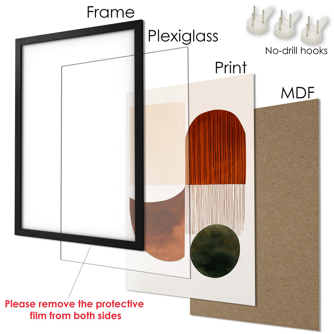 Framed Poster with abstract art in warm earth tones. Modern style, perfect for home decor.