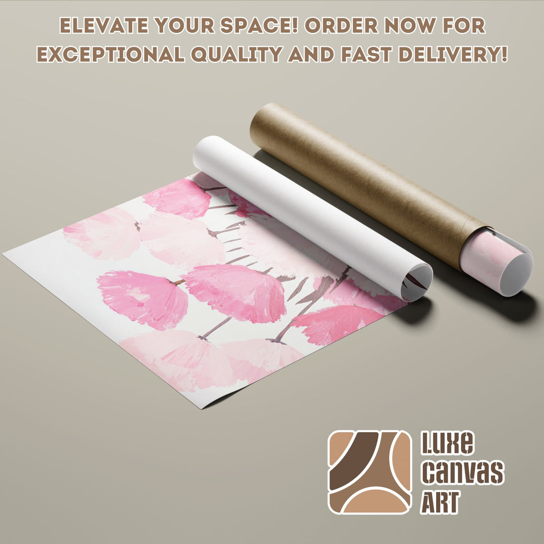 Abstract floral Poster Roll art in pink and white, perfect for home decor.