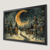 Moonlit Halloween Village Art Poster - Spooky Winter Scene Decor