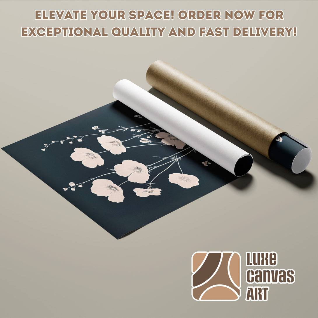 Floral Poster Roll in navy and blush tones. Elevate your space with this beautiful art print!