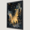 Cosmic Forest Night Art Poster with Pine Trees
