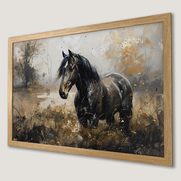 Framed Poster featuring a majestic horse in an abstract style, with a warm, earthy color palette.