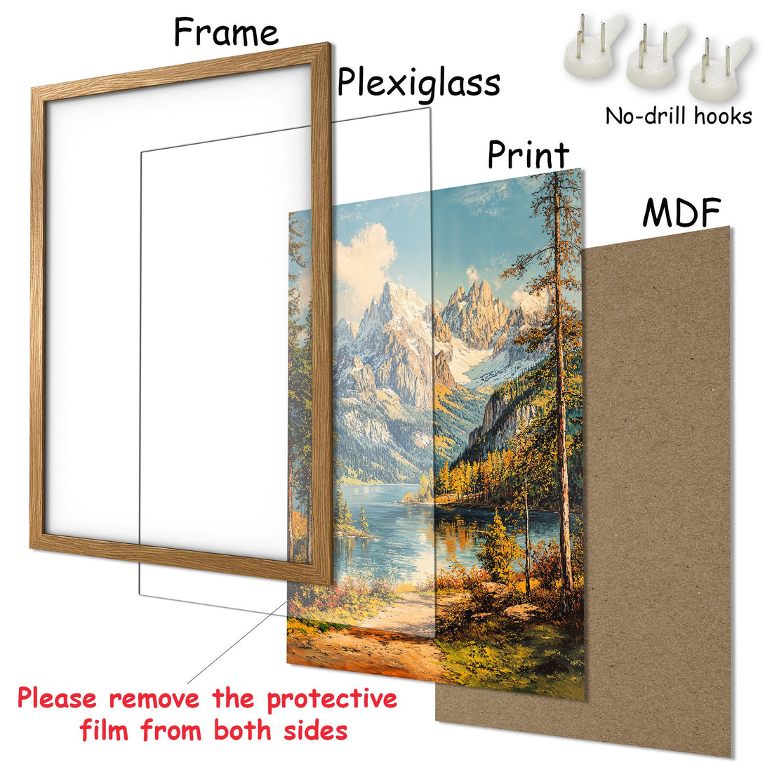 Framed Poster of a scenic mountain landscape in warm tones. Perfect wall art for any home!